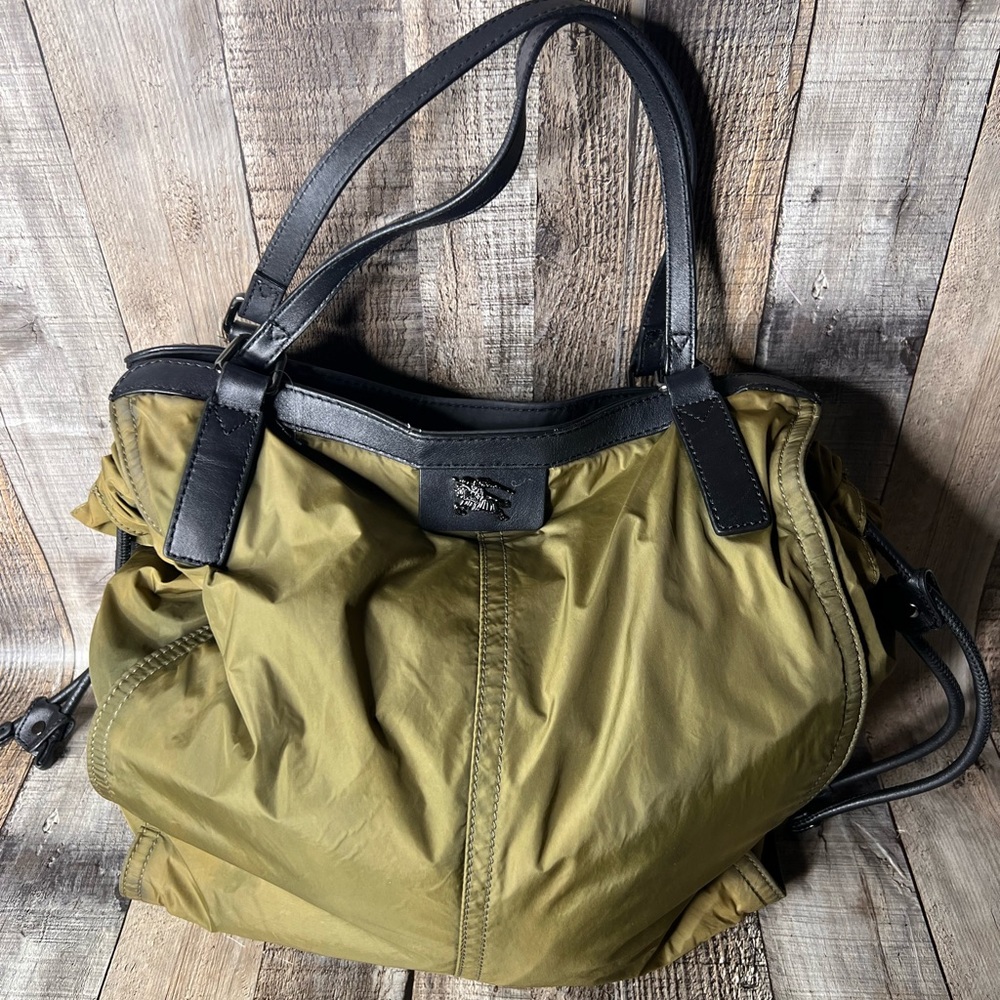 Burberry Military Green Nylon and Leather Buckleigh Tote